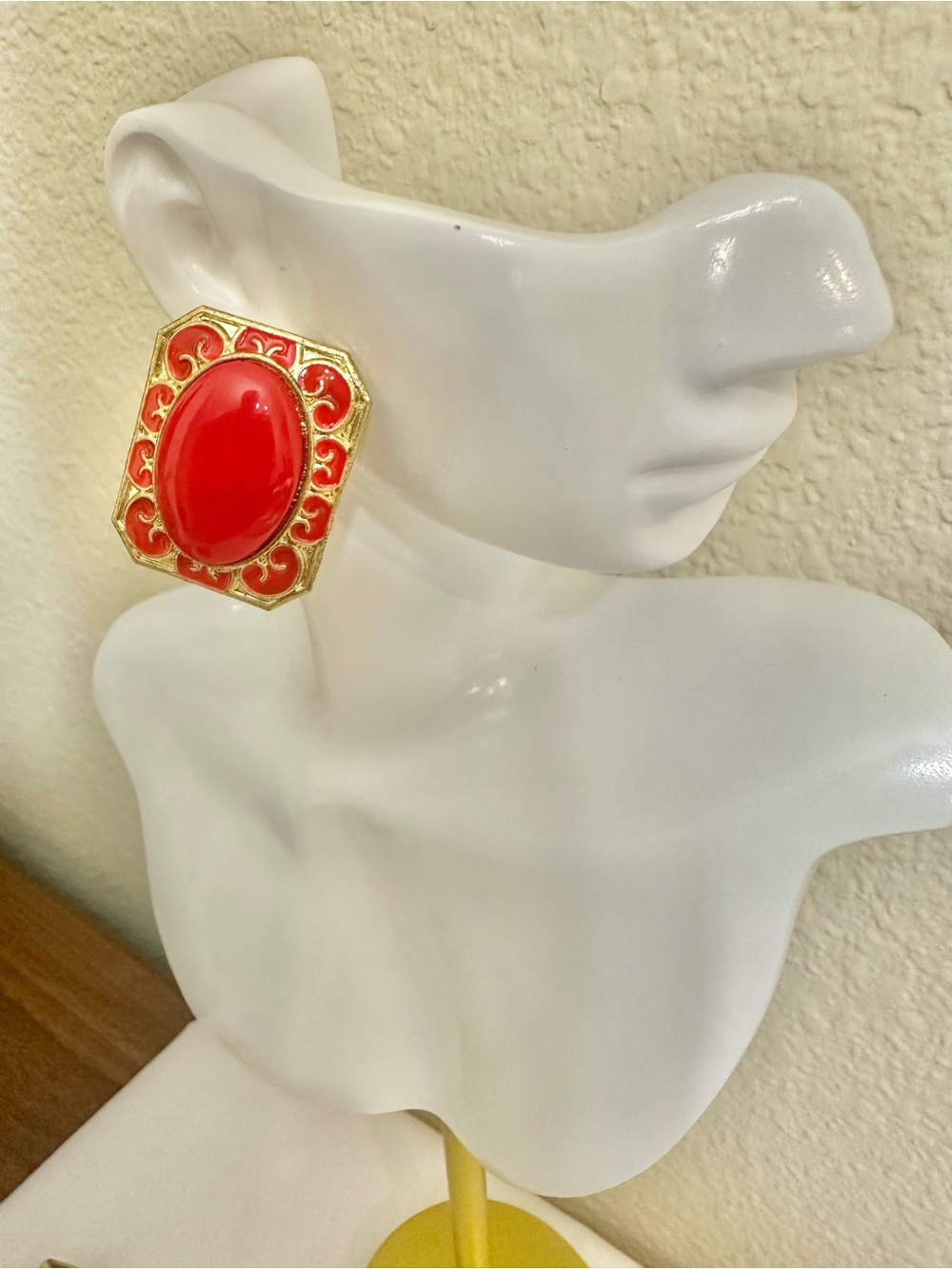Gold-Tone Red Cabochon Earrings